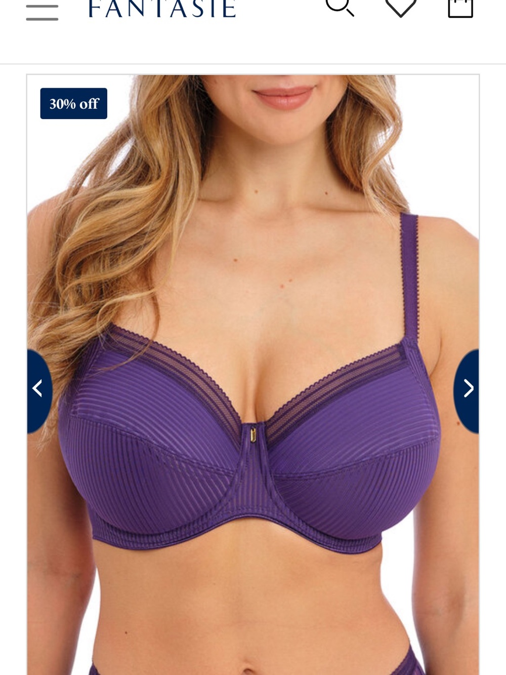 Fantasie Purple Underwire Ribbed & Lace Bra